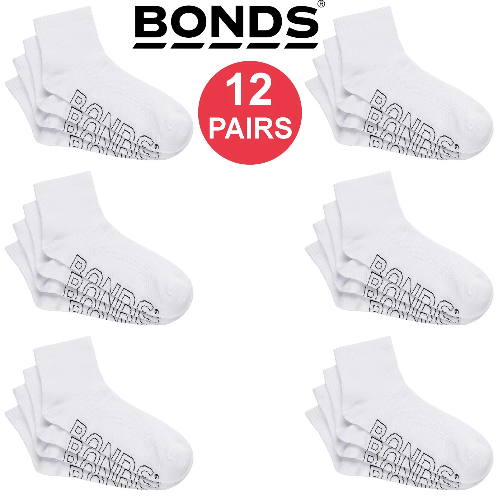 12 Pair Bonds Lightweight 1/4 Quarter Crew Mens Cooling Socks White SXMX4N Bulk