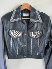 Kippys Coronado EUC vintage 80s black leather zebra studded jacket Medium
