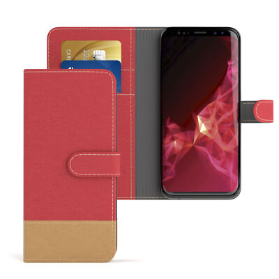 Tasche für Samsung Galaxy S6 Edge Jeans Cover Handy Schutz Hülle Rot