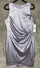 $169 NWT Calvin Klein Woman's Draped Satin Wrap Dress Silver Size: 12 