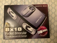 new  Sharper Image 8x18 Pocket Binocular w/ Leather Case and LED Flashlight