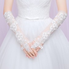 3D Floral Lace Long Gloves Mesh Flower Hollw Out Bride Wedding Evening Party
