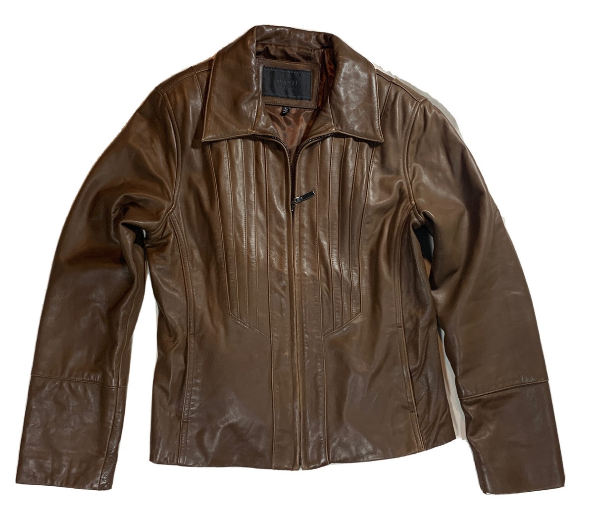 AVANTI NEW YORK Leather Jacket Sz L Brown | eBay