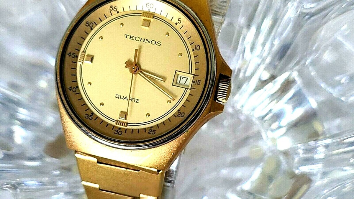 Vintage Rare Technos Date Quartz Gold-Dial mens watch TEC965ZF | eBay