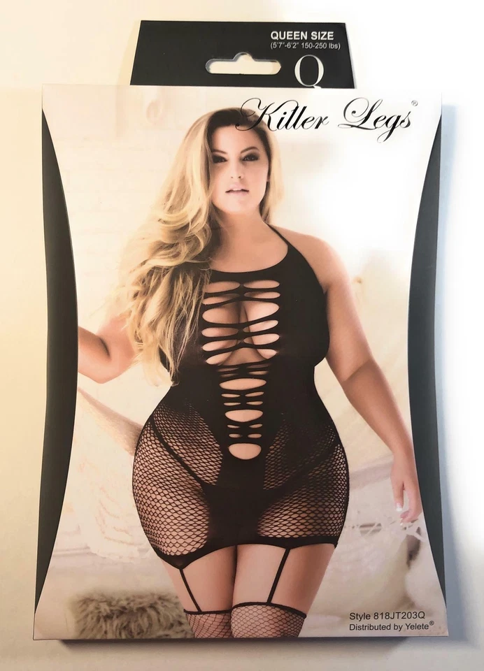 KILLER LEGS Plus Size Lingerie Ripped Fishnet Garter Bodystocking JT203Q Queen - Image 4 of 4