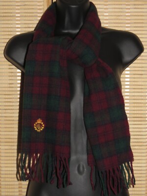 VTG Lauren Ralph Lauren Wine Red Green Plaid Crest Lambswool