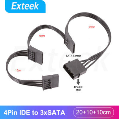 4Pin IDE Molex to 3-Port 15Pin SATA Power Cable Cord Lead Hard