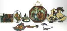 9pc Vintage Stained Glass Suncatcher Window Ornanment Lot Ducks Grapes Daffodil 