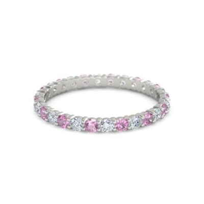 2MM Round Pink Cz 925 Sterling Silver Full Eternity Women Wedding Ring