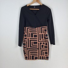 Shein womens dress size M aus 10 bodycon pencil black geometric long slv 061605