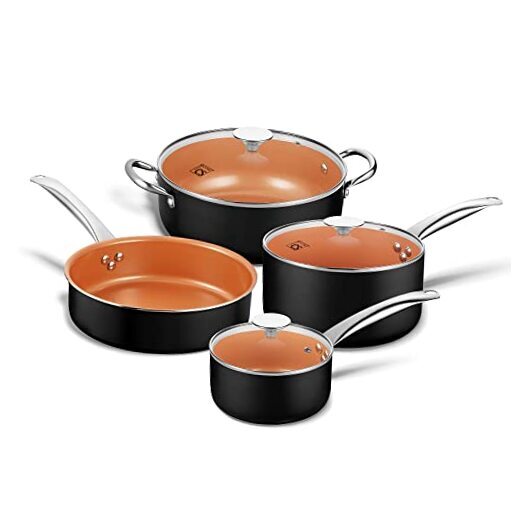 CSK Copper Cookware Set 7 Piece, Nonstick Pans and Pots Set with Ceramic