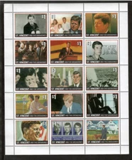St. Vincent 1996 - President JFK, Kennedy - Sheet of 15 Stamps - MNH