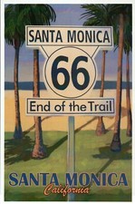 Route 66 End of the Trail Sign Santa Monica California Beach -- Modern Postcard