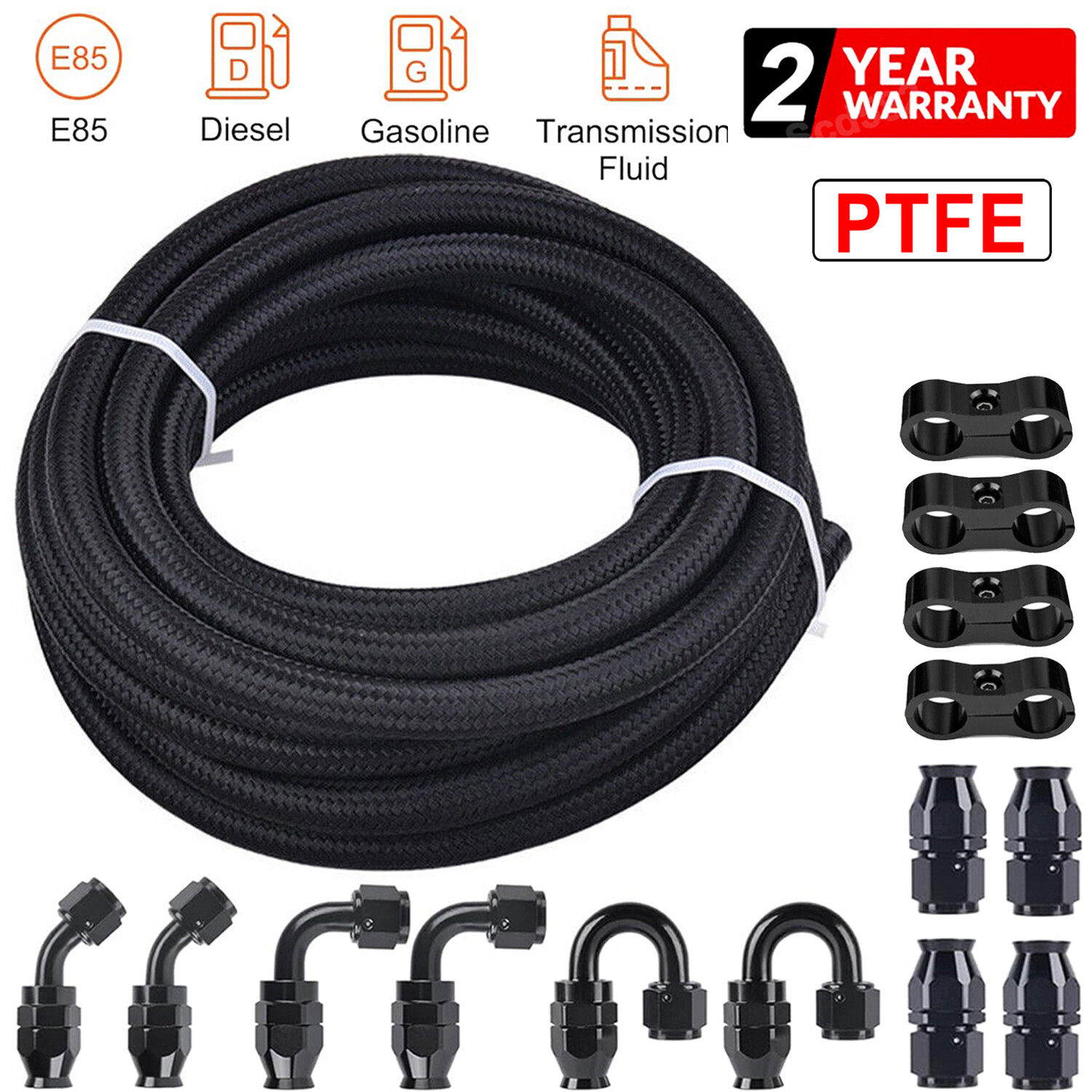 10 Piece AN Fitting Kit - 4AN 6AN 8AN 10AN 12AN PTFE Fuel Hose Adapters (Black)
