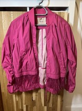 Twinset Milano Electric Pink Bomber Jacket With Ostrich Feather Sz 42 (bx48) Vgc