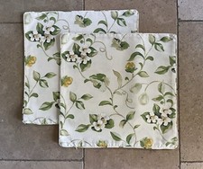 Image of Piped cushion cover Sanderson Orchard Blossom lemon/green fabric 50x50cm