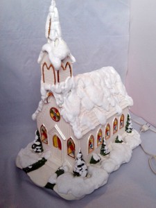 Vintage Ceramic Christmas Church With Stain Glass Windows And