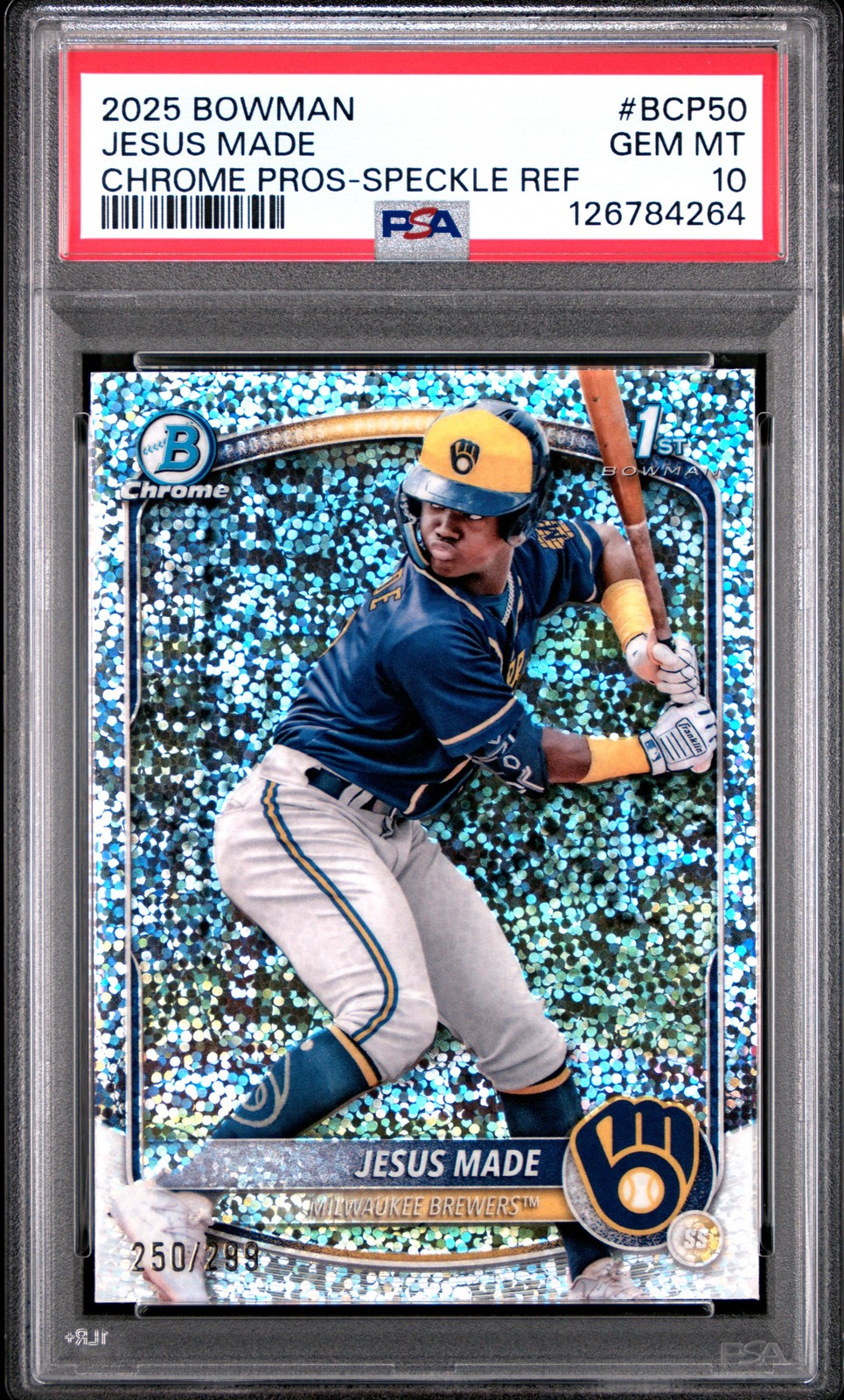 2025 BOWMAN CHROME PROSPECTS SPECKLE REFRACTOR #BCP50 JESUS MADE 250/299 PSA 10
