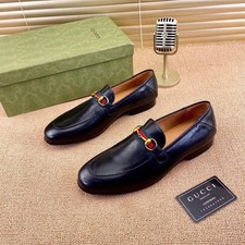 Gucci Men's  Loafers Black Leather Slip On Dress Shoes