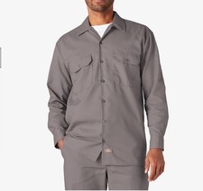 Dickies Men s Twill Work Shirt Long Sleeves Regular Fit In Silver Size M