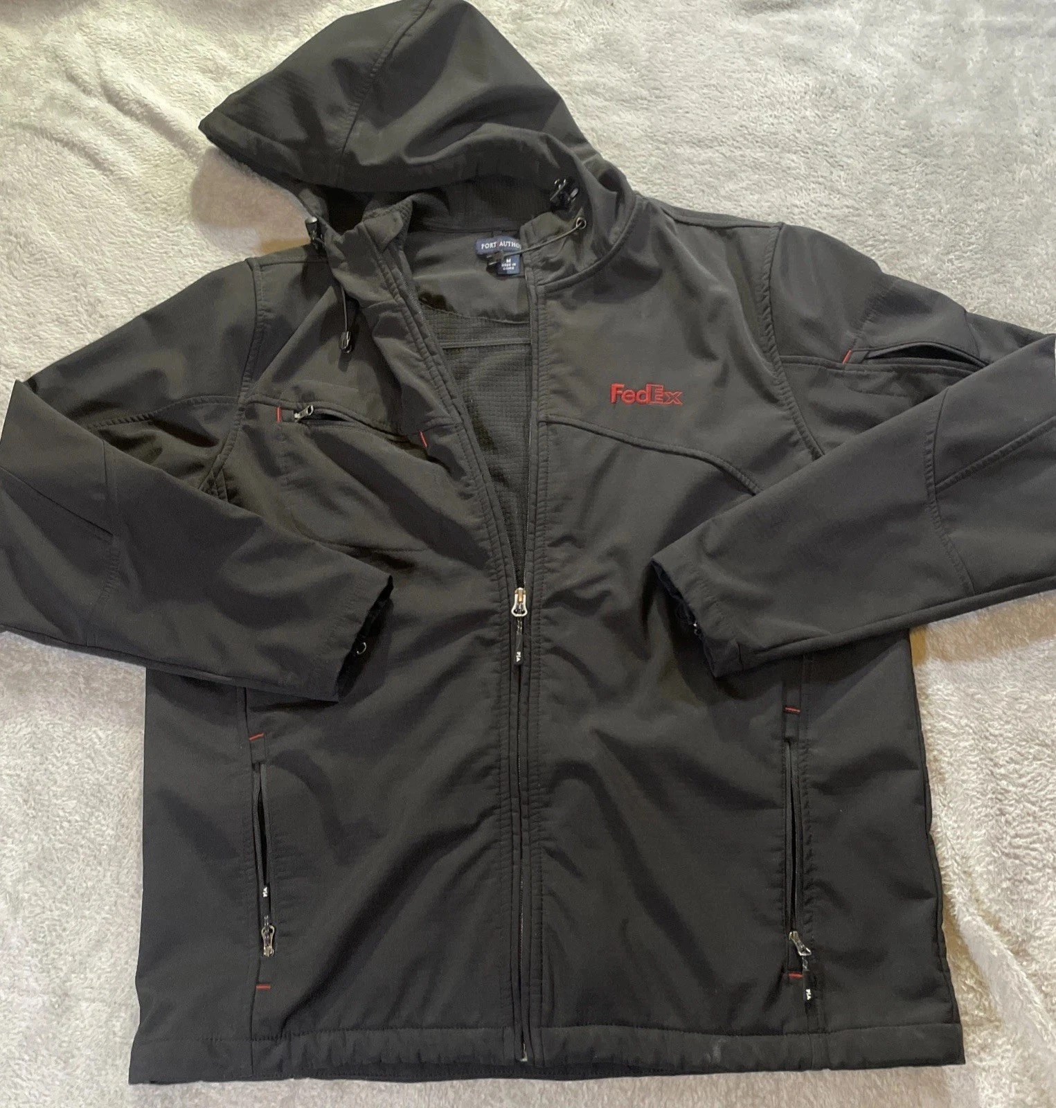 Port Authority Textured Hooded Soft Shell Jacket J706 Black Utility “Logo”