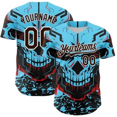 Custom Blue Brown-White 3D Pattern Design Burner Costumes Cyber Skull baseball