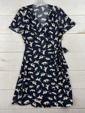 J.Crew Womens Wrap Mini Dress Size 2 Blue Navy Cat Cheetah Print Classic Preppy