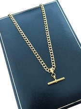 18ct Gold GF Classic T-Bar Pendant Necklace 50cm Chain Unisex 18K Filled