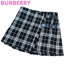 Burberry Nova Check Pleated Skirt Black White Pink Buckle Fringe Size 38 New