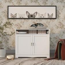 Cat Litter Box Enclosure with Hidden Slot and Dual-Door Design