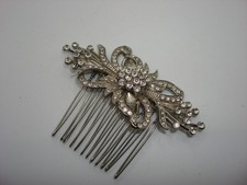 ELEGANT VINTAGE SILVER TONE SPARKLING RHINESTONE BRIDAL HAIR COMB 