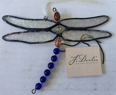 J. Devlin Handmade Dragonfly Sun-catcher Stained Glass Decor Art Glass 6 