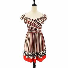 Anna Sui Target XS Stripe 100% Silk Off the Shoulder Ruched Mini Party Dress