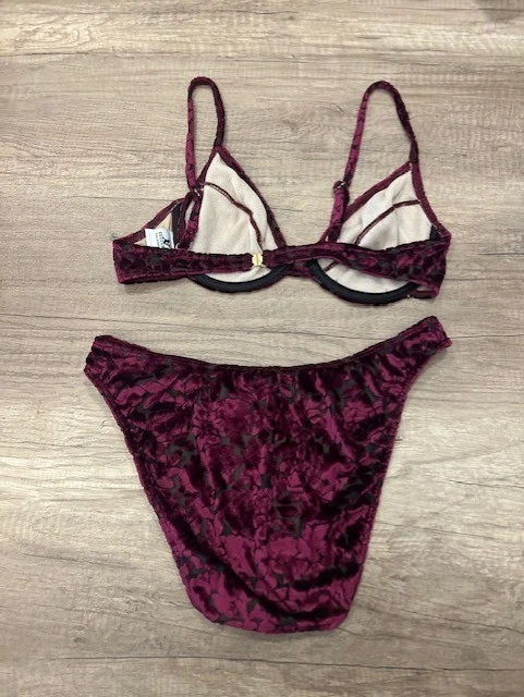 Bikini vintage Sauvage California granate estampado floral con cordones para mujer talla 8 Foto 2 de 4