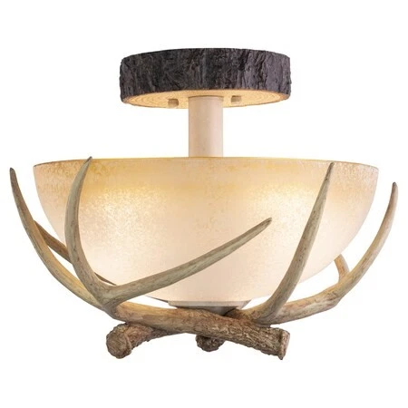 VAXCEL CF33016NS Lodge 16-in W Cream Rustic Antler Bowl Semi Flush Mount - Picture 1 of 8