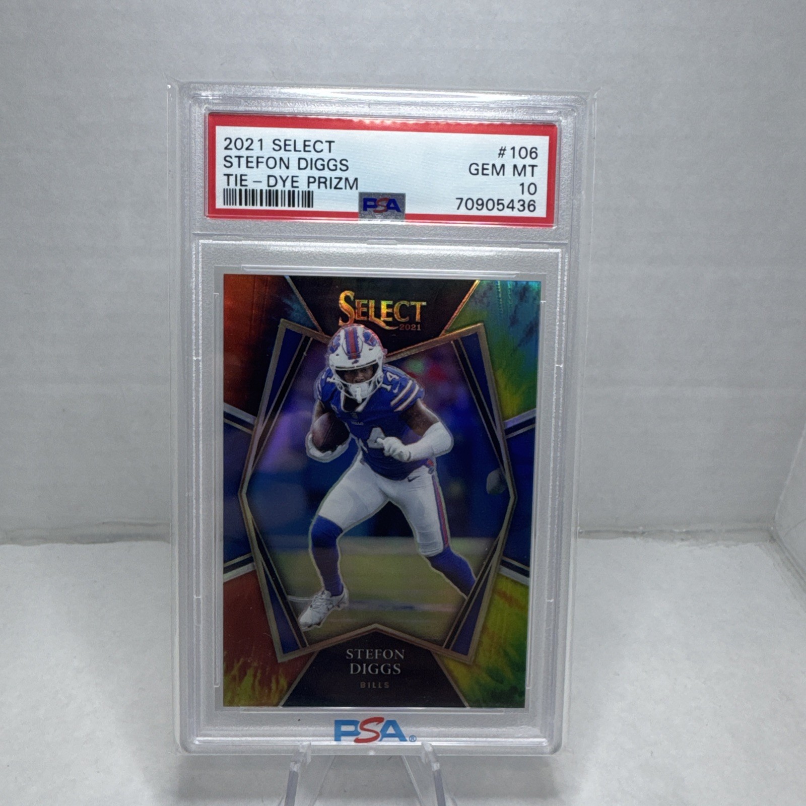 2021 Panini Select Premier Level Stefon Diggs #106 Tie-Dye Prizm /25 PSA 10
