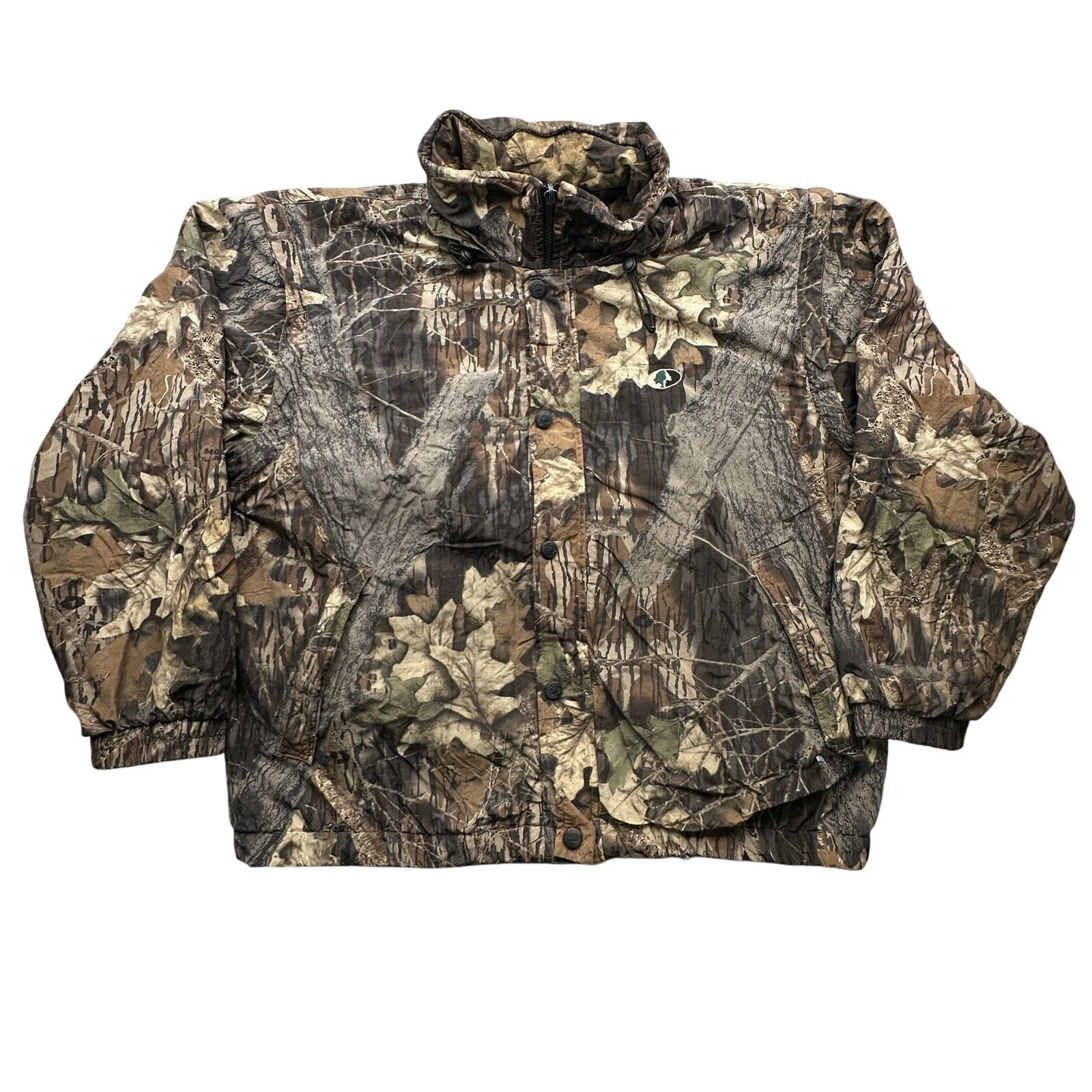 Mossy Oak Reversible Camouflage Fleece Hooded Jacket Mens XL Green Zip Pockets