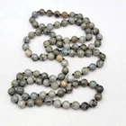 Labradorite Stone Bead Necklace Hand Knotted 35"