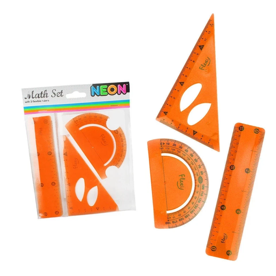 Neon Maths Set – Flexible Ruler, Protractor & Square 3PC Bright Colours for Scho - Image 3 of 4