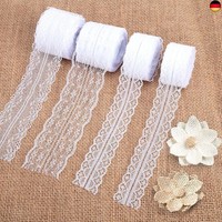 Spitzenband Weiß 40M Set, Spitze Borte Mit Juteblumen FüR Hochzeitsdeko Basteln,