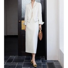 Fashion White Wool Suit Sets Women's Business Formal Slim Fit Top Jacket Skirts