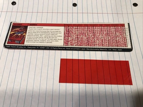 Original TRANSFORMERS G1 WARPATH Tech Spec Card VINTAGE Bio/Stats CUT-OUT