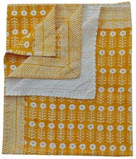 Handmade Kantha Quilt Hand Block Floral Print Bedspread Bohemian Throw King
