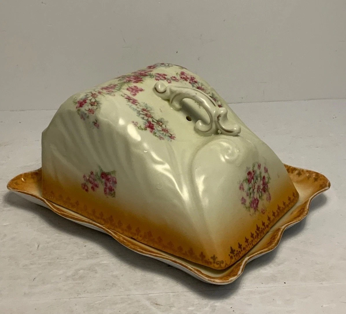 Antique Porcelain Lidded Cheese/Butter Dish Signed 284 7.5 in.