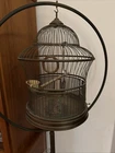 VTG Antique Hendryx Bird Cage Hanging Beehive Dome Style Milk Glass Feed/Water