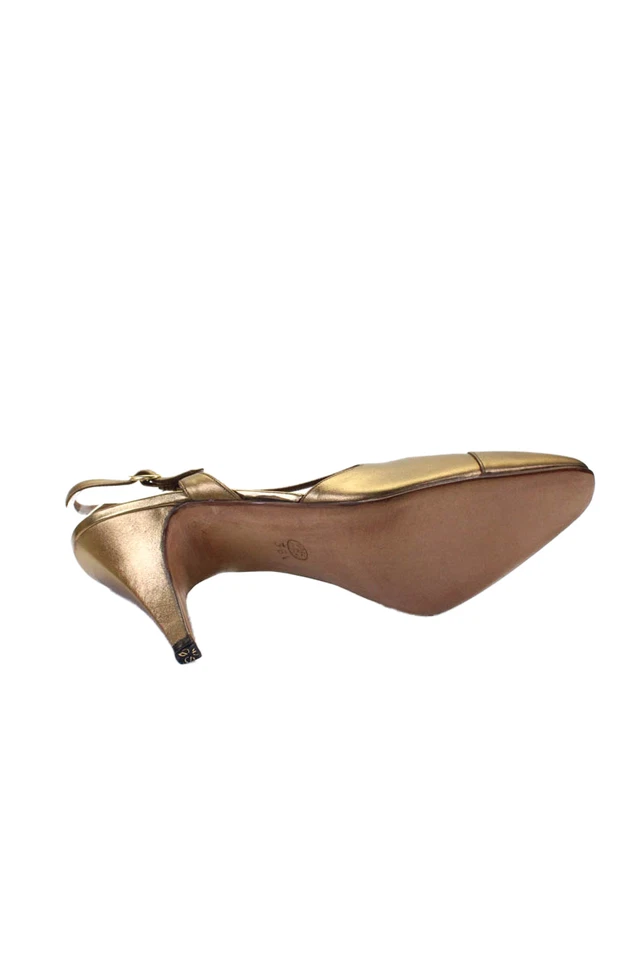 Zapatos de salón Rene Mancini para mujer de cuero con puntera y tirantes dorados talla 38,5 8,5 Foto 4 de 4