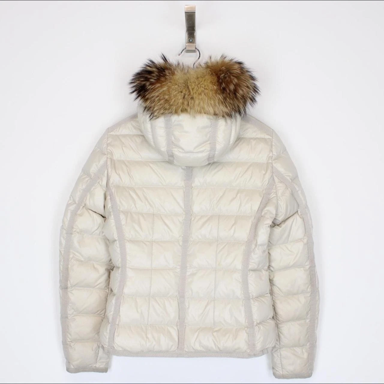 Moncler Armoise Cream Short Down Jacket with Fur Hood