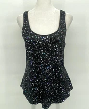 Express Top Womens Small Black Sequin Scoop Neck Racerback Tank Glam Glitz Party