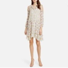 Alice + Olivia Silk Floral Mini Dress Womens 2 Ivory Boho Coquette Chic Romantic