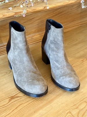 & Other Stories Gray Suede and Black Leather Ankle Bootie with Zippers US 8